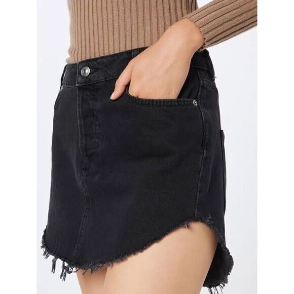 Free people sky high 100% cotton denim skirt black size 8 - Picture 13 of 14